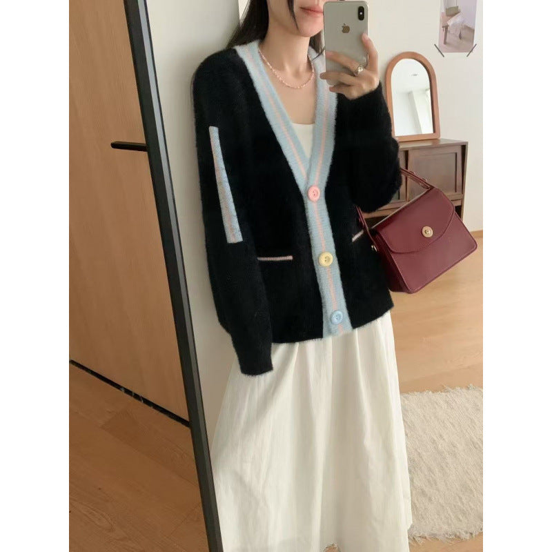 Cardigan Femme Confortable avec Boutons Colorés et Poches
