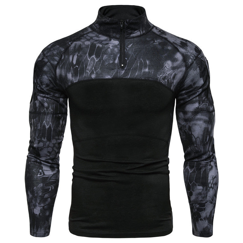Functional T-shirt for men with high collar and innovative camouflage design Lune London