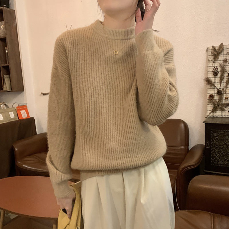 Ladies Elegant Fine Knit Sweater with High Neck and Casual Cut Lune London