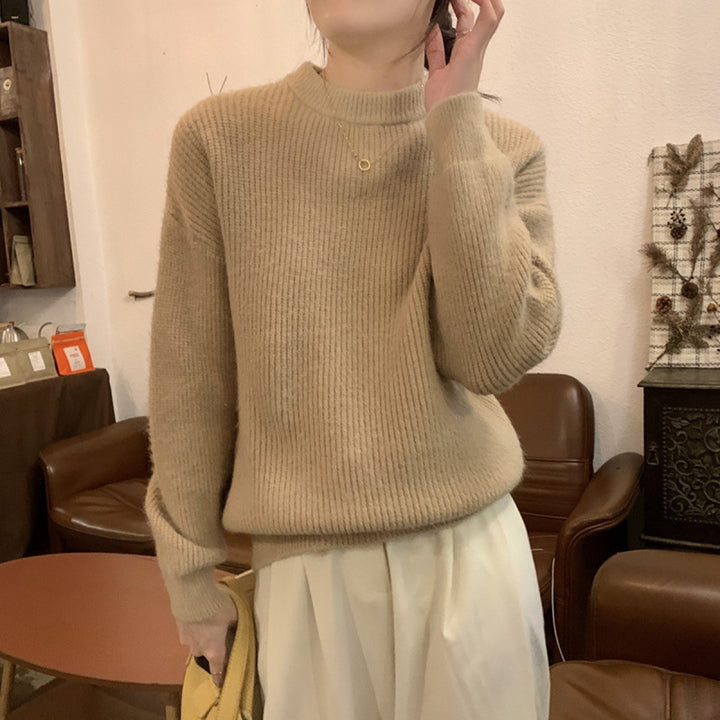 Ladies Elegant Fine Knit Sweater with High Neck and Casual Cut Lune London