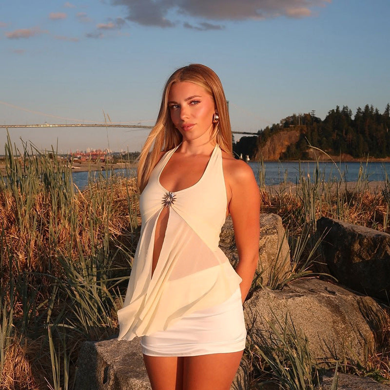 Women Transparent Beach Cover-Up Top with Halter Neck Lune London