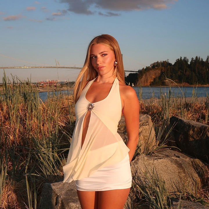 Women Transparent Beach Cover-Up Top with Halter Neck Lune London