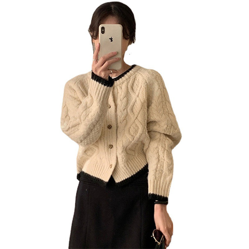 Women's knit jacket with cable design and contrasting details Lune London