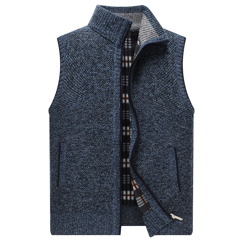 Men's knit vest with high collar and checked lining Lune London