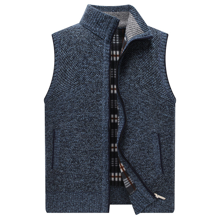 Men's knit vest with high collar and checked lining Lune London