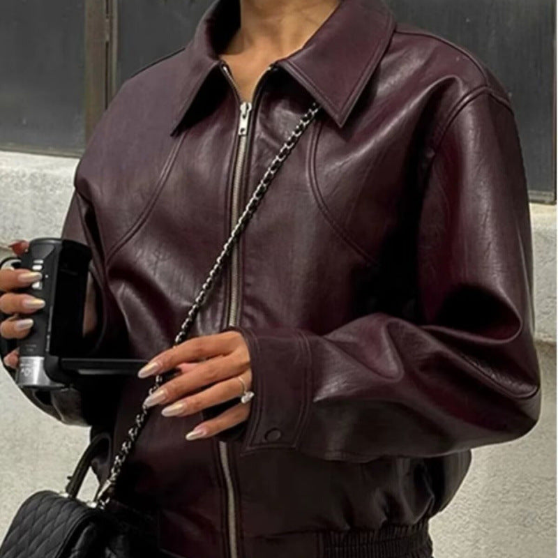 Faux leather jacket for women with elastic waist and sporty fit Lune London