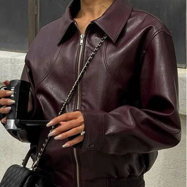 Faux leather jacket for women with elastic waist and sporty fit Lune London