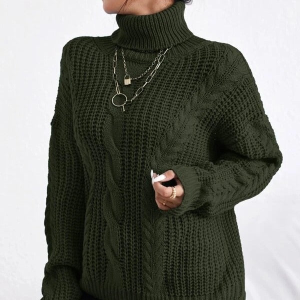 Knitted sweater for ladies with high collar and ribbed knitting details Lune London