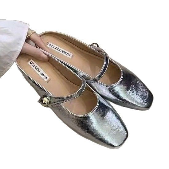 Ladies Stylish Ballerinas with Shiny Upper Material and Elegant Buckle Lune London
