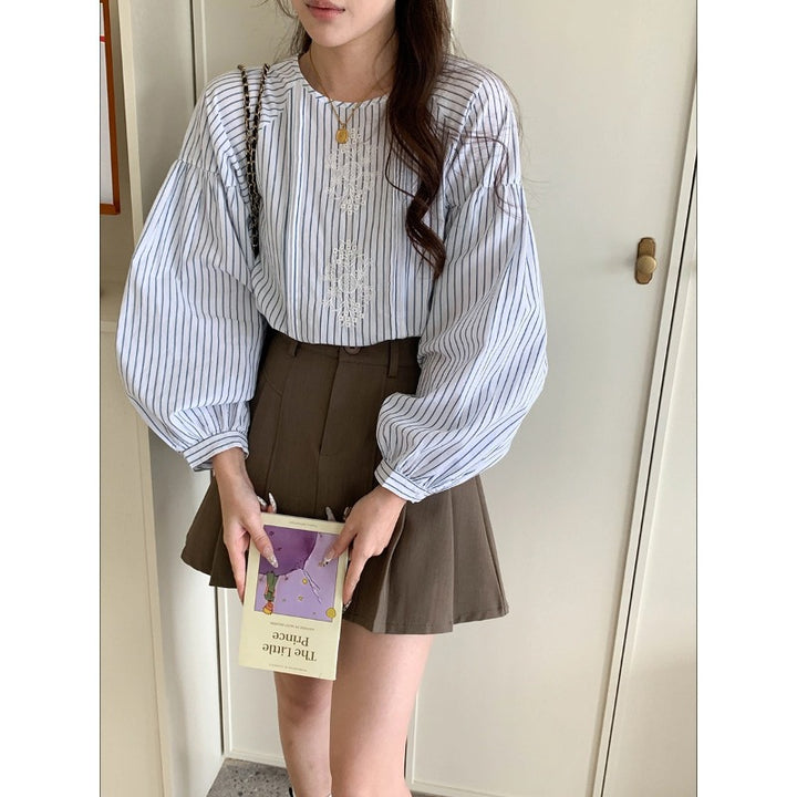 Women's Fashion Striped Top with Balloon Sleeves Chic & Stil
