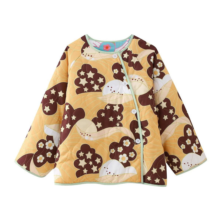Transitional jacket for women with a cheerful floral pattern and practical button details Lune London