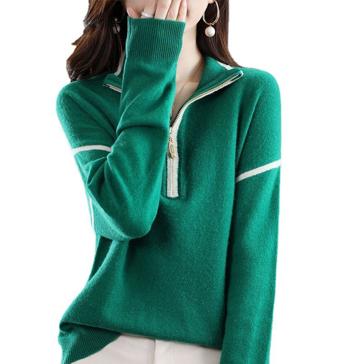 Women’s sweater with half-zip and fine textured knit Lune London