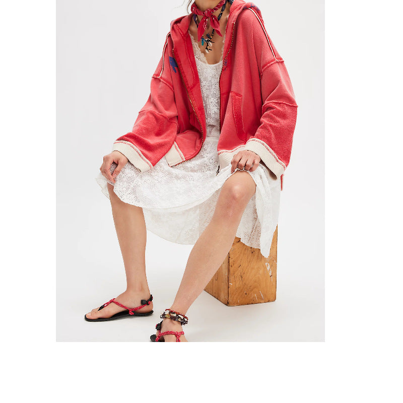 Zipped hoodie for women with fringe cut Lune London