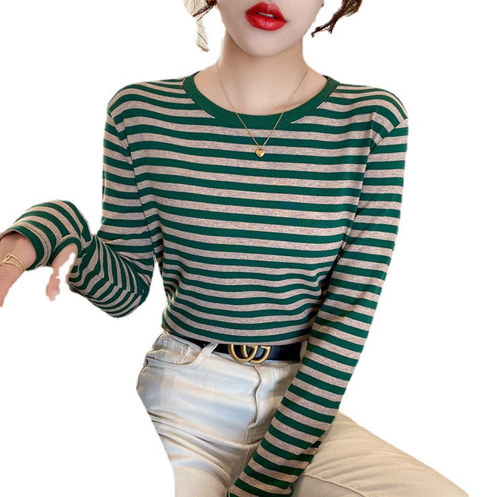 Women Long Sleeve Shirt with Maritime Striped Pattern Chic & Stil