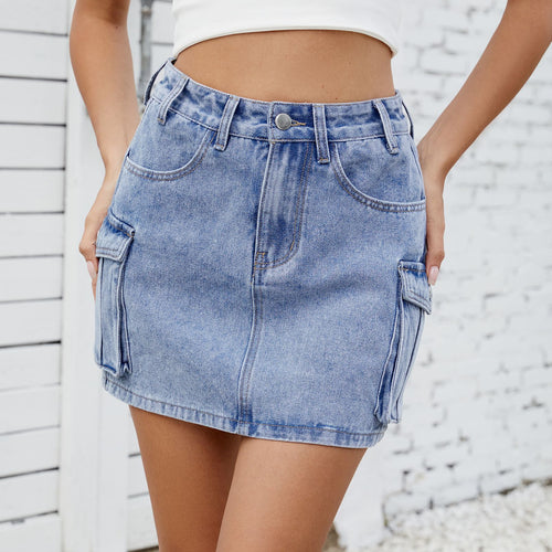 Denim dress for women with practical cargo pockets and high waist Lune London