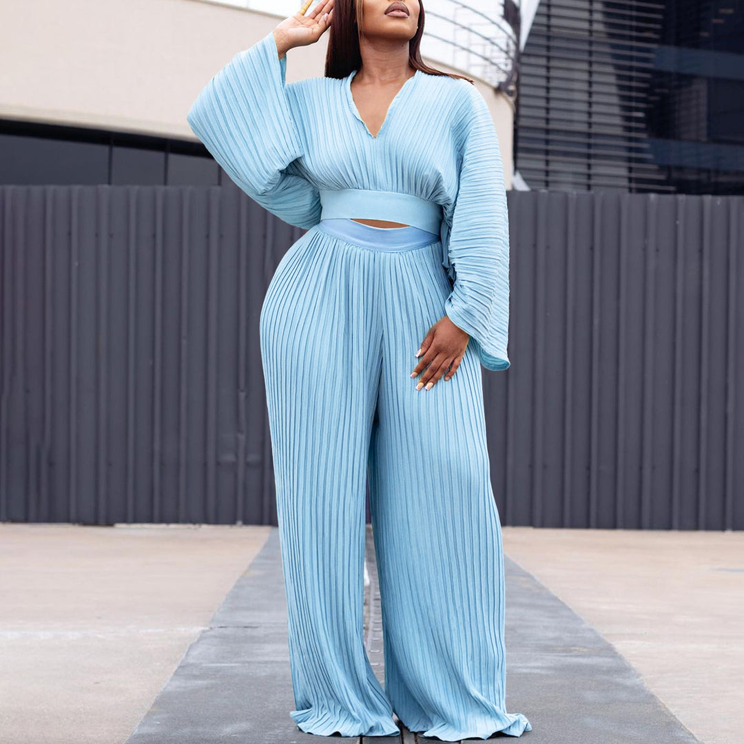 Puffed sleeve pleated jumpsuit for women with a fitted silhouette Lune London