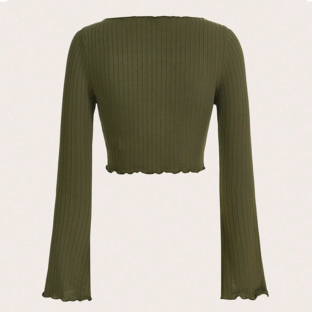 Long sleeve shirt for women, cropped, with asymmetrical hem and elegant ruffle details Chic & Stil