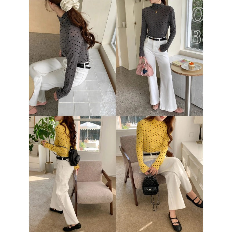 Women's Long Sleeve Polka Dots Turtleneck Chic & Stil