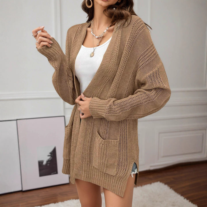 Cardigan féminin décontracté en tricot avec mailles ouvertes et poches pratiques Chic & Stil