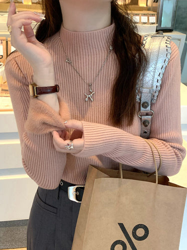 Ladies Elegant Ribbed Sweater with High Collar Lune London