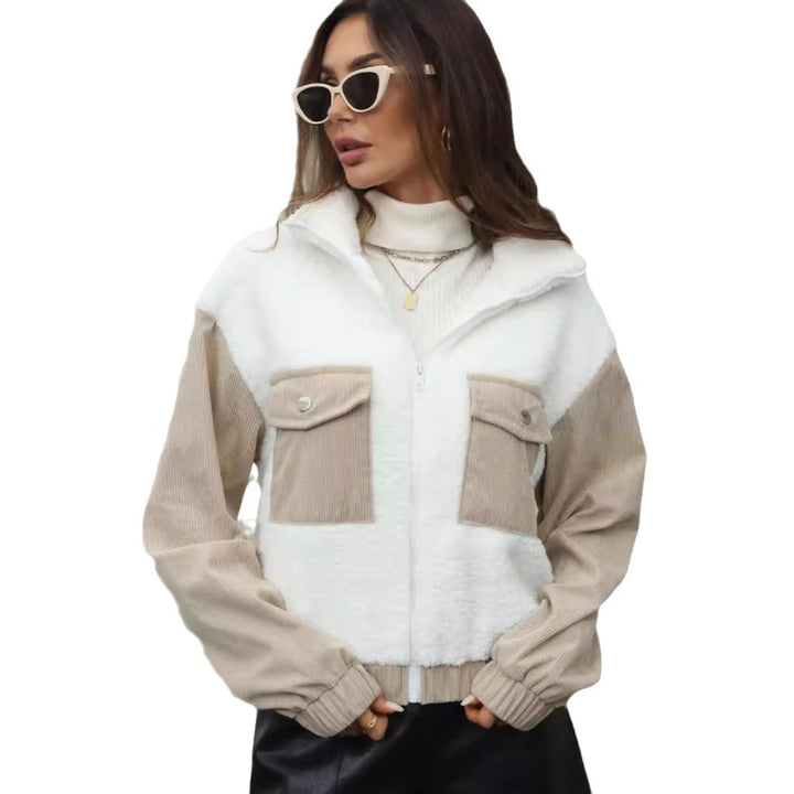 Fleece jacket for women with hood and trendy corduroy details Lune London