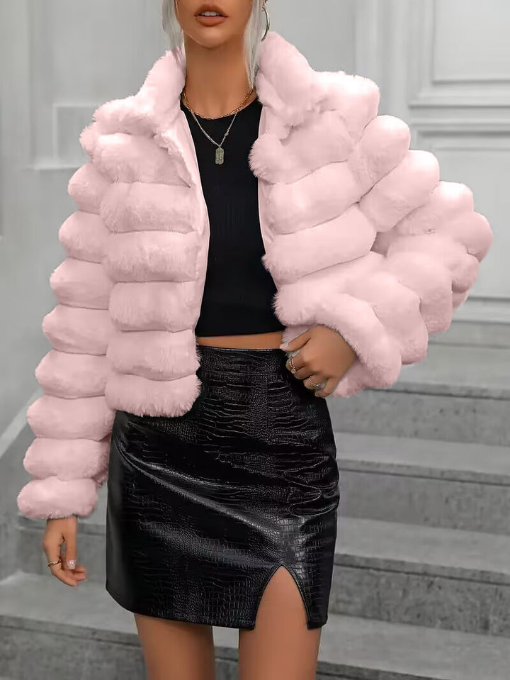 Trendy plush jacket for women with voluminous puff sleeves Lune London