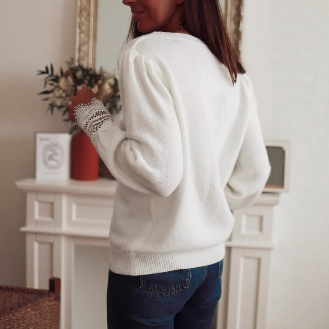 Knitted sweater for women with lace collar and puff sleeves Lune London