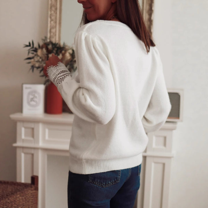 Knitted sweater for women with lace collar and puff sleeves Lune London