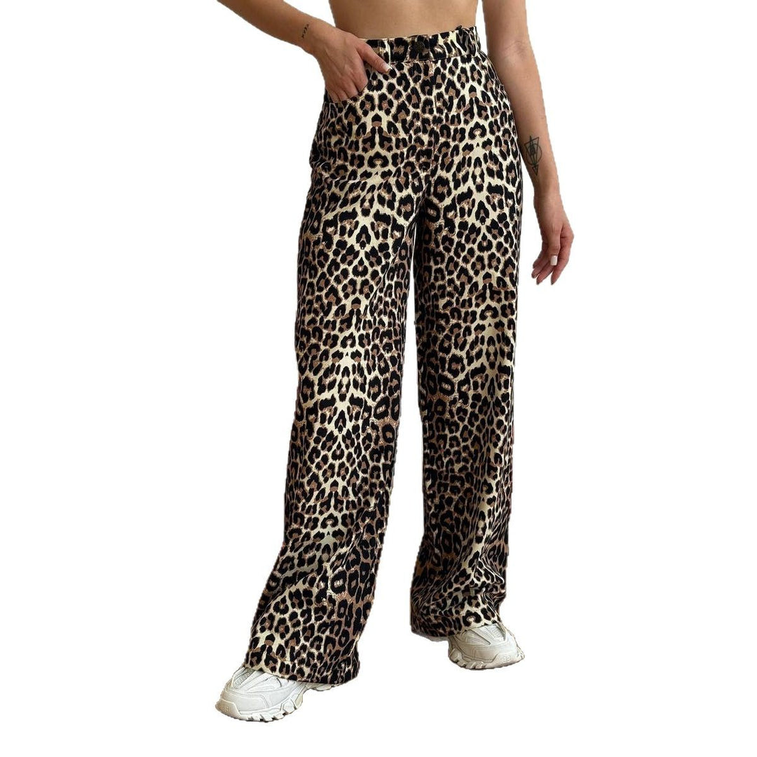 Loose leopard denim pants for women with elastic waistband Lune London