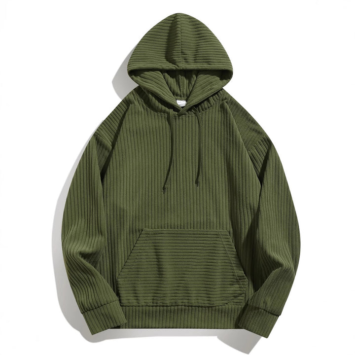 Cozy hooded sweater for men with ribbed structure and practical kangaroo pocket Lune London