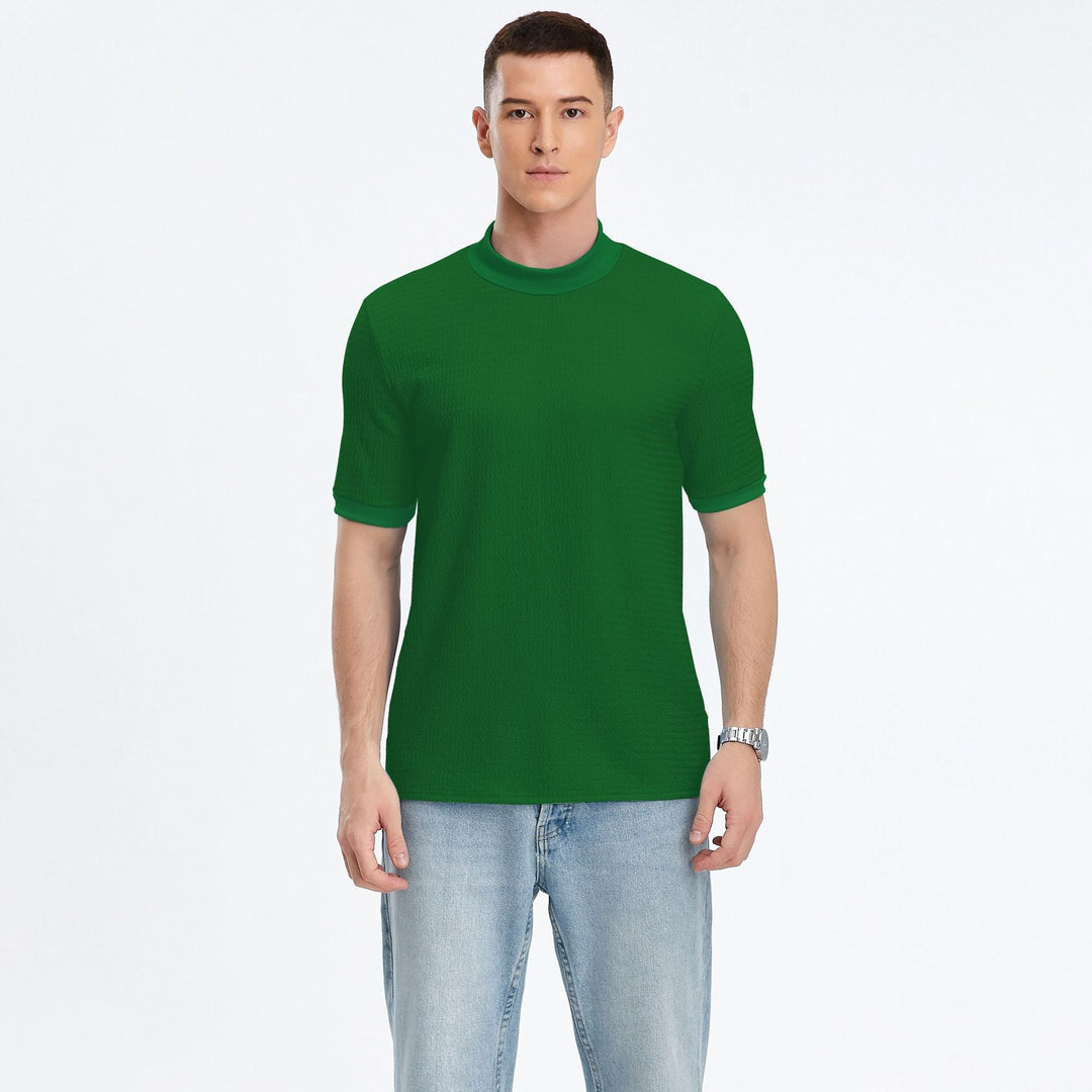 Short sleeve top for men with modern high collar and textured fabric Lune London
