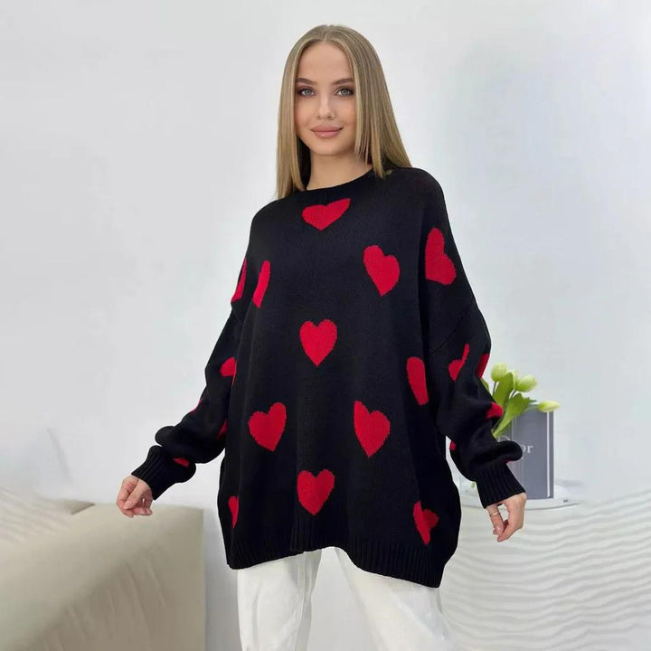 Chunky knit sweater for women with trendy heart pattern and comfortable fit Lune London