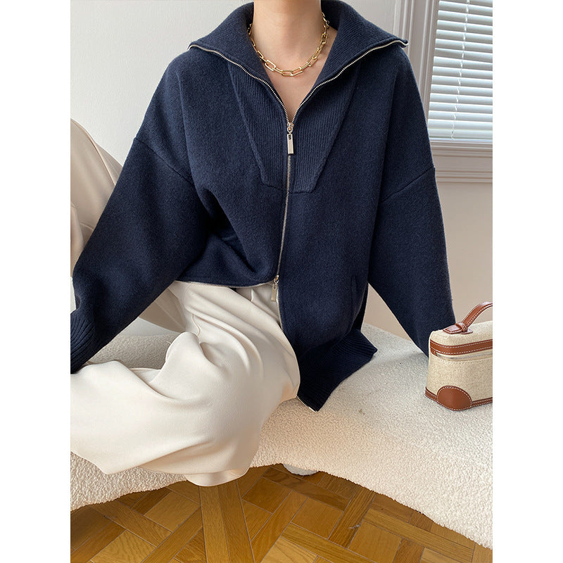 Women's Cozy Cardigan with High Collar and Zipper Chic & Stil
