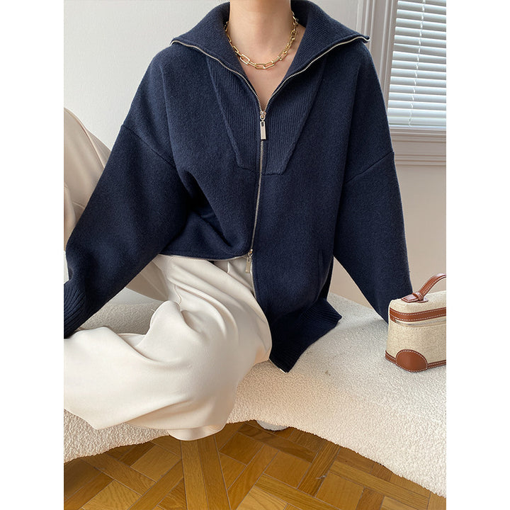 Women's Cozy Cardigan with High Collar and Zipper Chic & Stil