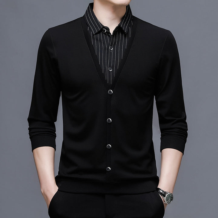 Trendy V sweater for men with integrated shirt collar Lune London