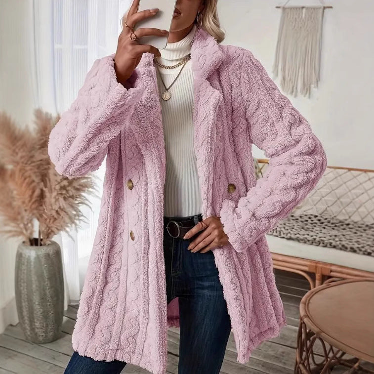 Ladies Long Cozy Coat with Moon London Button Design