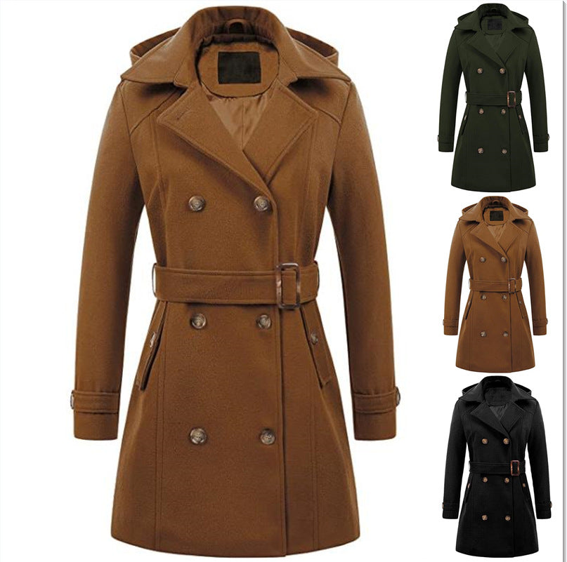 Elegant Peacoat coat for women with double row of buttons and belt at the waist Lune London