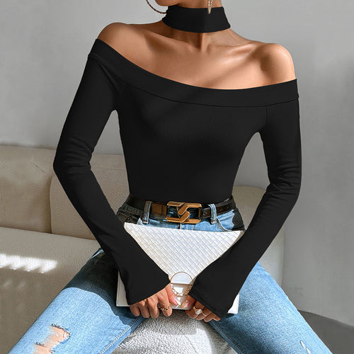 T-shirt à manches longues décolleté avec design élégant en nœud pour femmes Chic & Stil