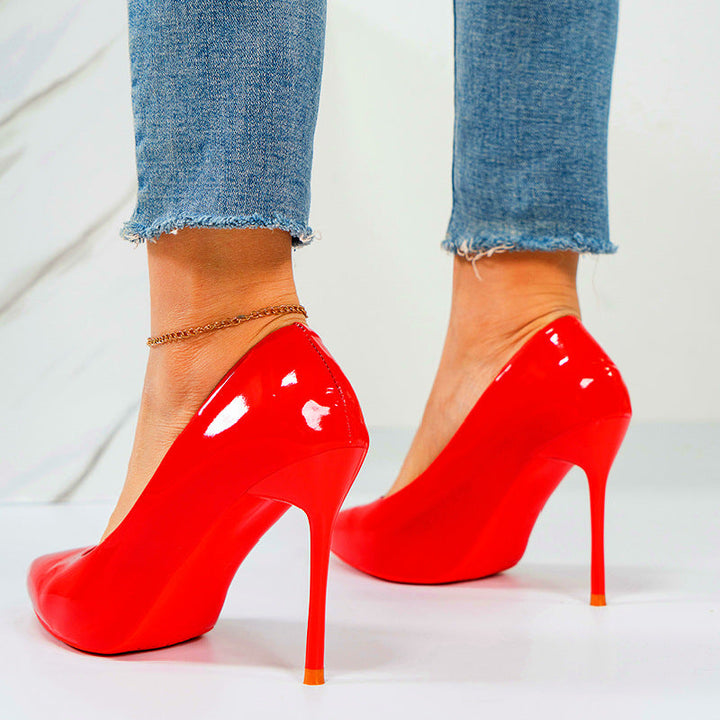 Women High-Heeled Pumps with Shiny Patent Finish and Elegant Silhouette Lune London