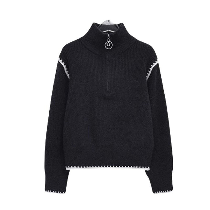 Knitted sweater for women with high collar and zipper Lune London
