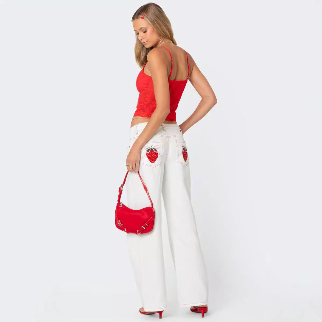 Ladies lace crop top with bow detail and adjustable straps Lune London