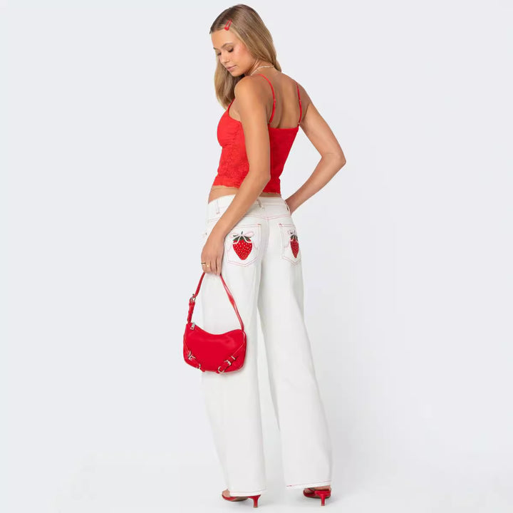 Ladies lace crop top with bow detail and adjustable straps Lune London