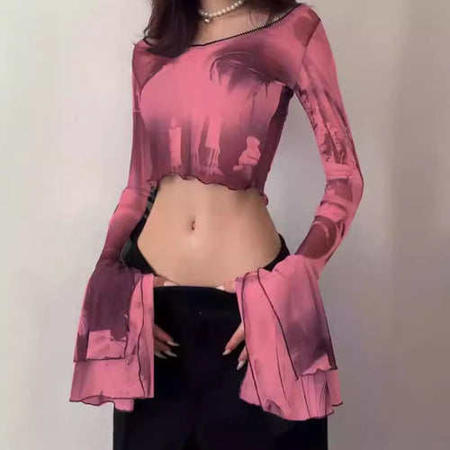 Women Crop-top with transparent sleeves and artistic print Lune London