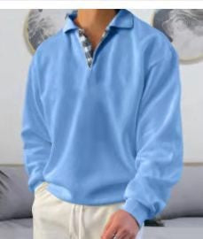 Long sleeve polo shirt for men with an elegant V neck and stylish contrasting details Lune London
