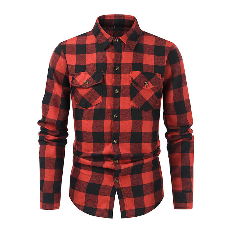 Men's Classic Flannel Shirts with Check Pattern and Practical Chest Pockets Lune London