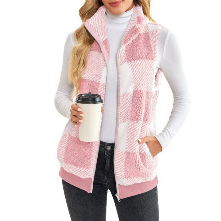 Fleece vest for women with plaid pattern and high-quality zipper Lune London