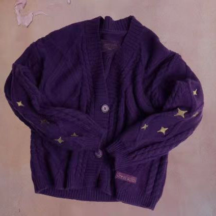 Ladies chunky knit cardigan with decorative stars Lune London