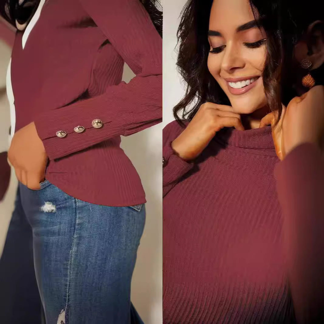 Women Modern Turtleneck Sweater with Button Detail Lune London