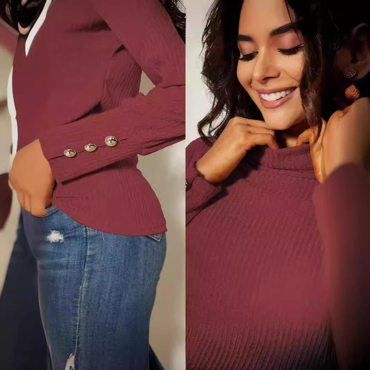 Women Modern Turtleneck Sweater with Button Detail Lune London