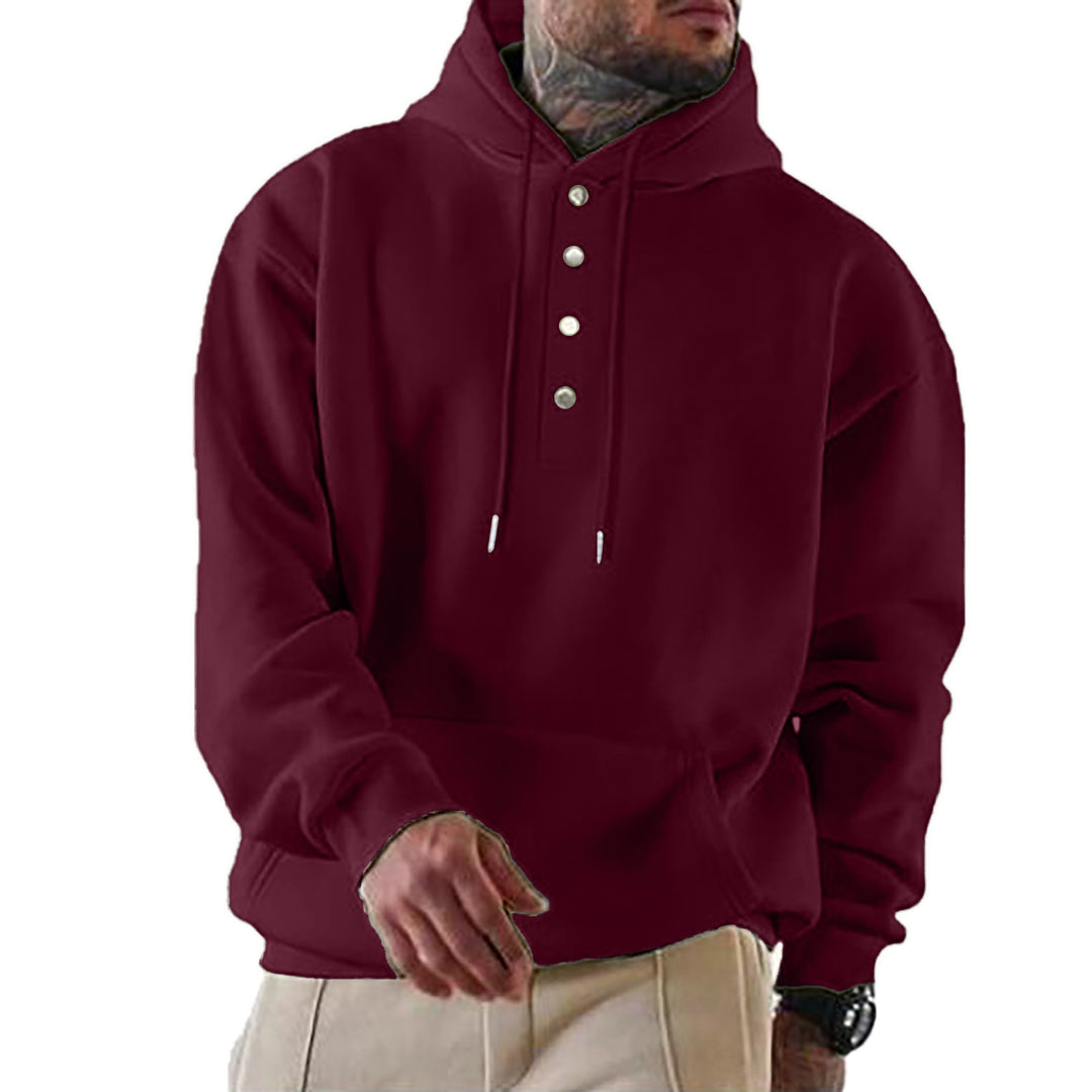 Men's Casual Hoodie with Button Placket and Pockets Lune London